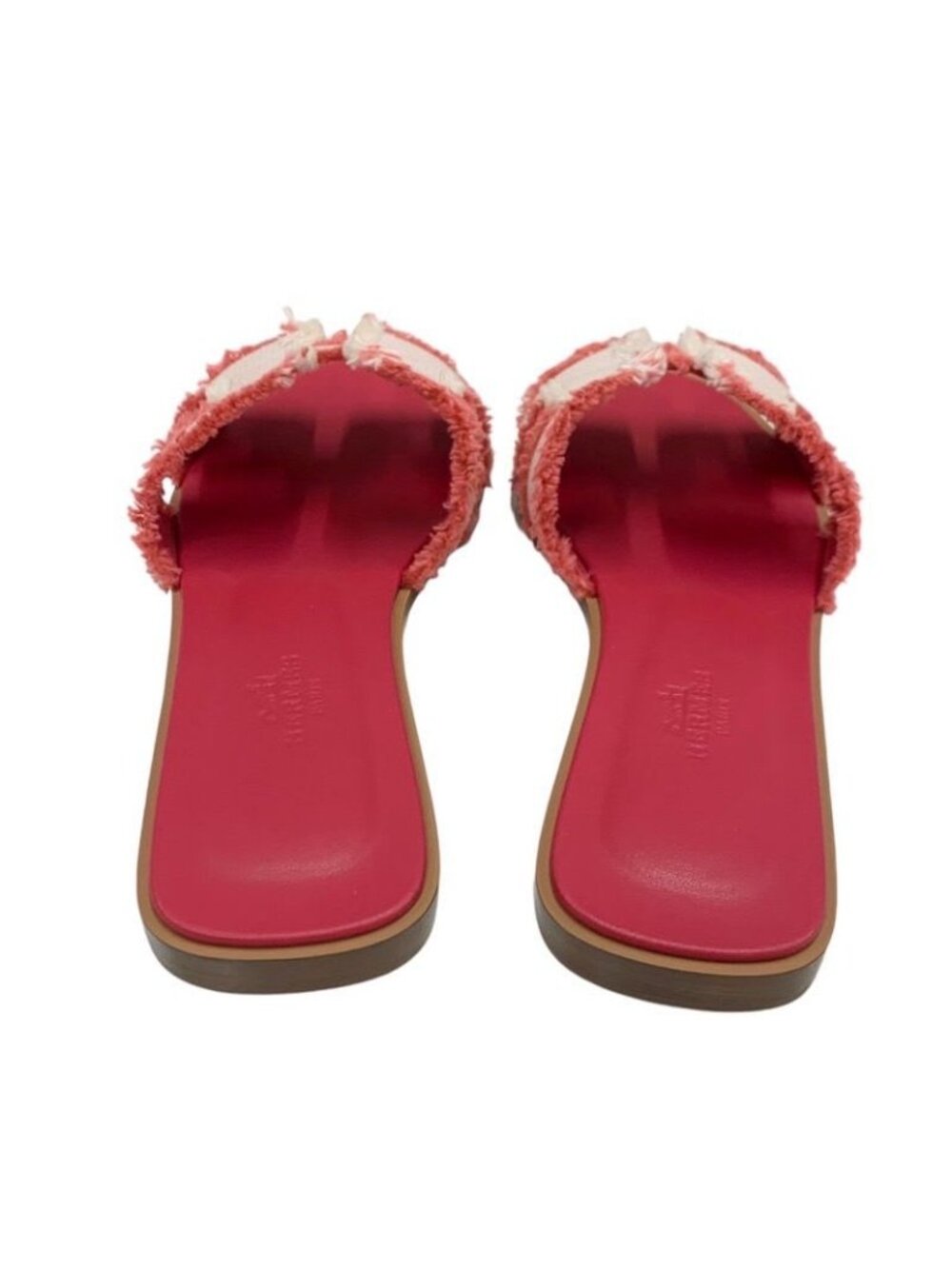 ★SOLD★ Hermes Oran Sandals Shoes Fabric Leather Pink Flat - Picture 5 of 9